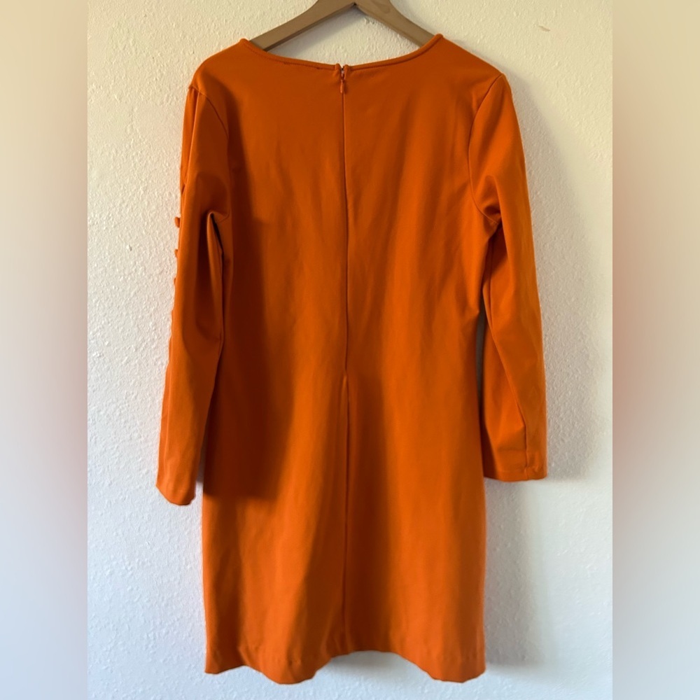 Cynthia Rawley burned orange hourglass sheath midi dress long sleeves size L - Picture 4 of 6
